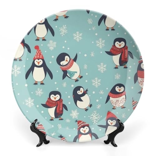 Plato decorativo de porcelana con pingüinos navideños 7 pulg miniatura 1