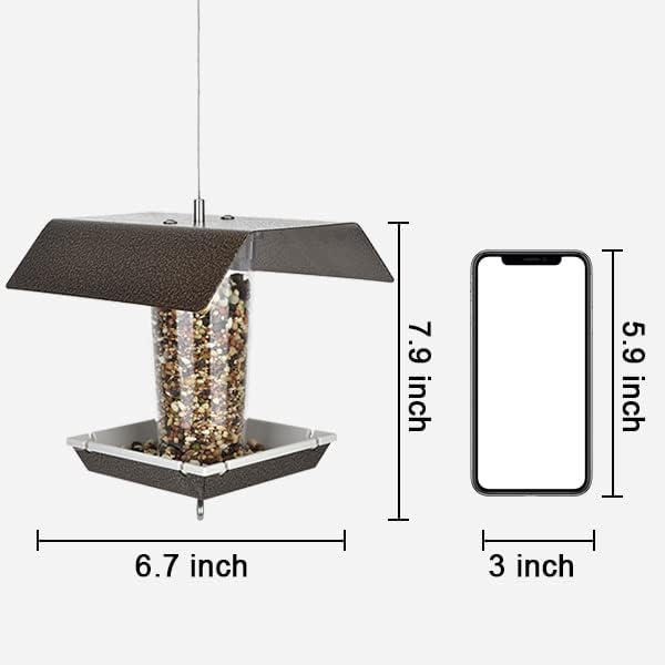 Bird Feeders Squirrel Proof for Outside - Adjustable Hanging Panorama Square Bird Feeders with Roof,for Outside Wild Birds,Modern Bird Feeder with S Hook for Balcony, Garden Yard Decorations(Bronze)