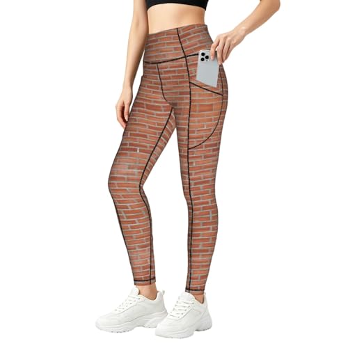 Leggings con estampado de pared de ladrillo rojo para entrenar al aire libre con total confort