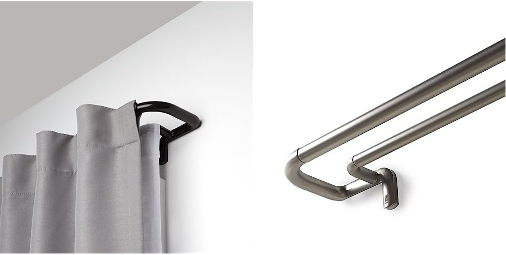 Umbra Twilight Double Black Out Window Curtain Rod – Wrap Around Adjustable, 28 to 48” (71-122cm),Auburn bronze & Twilight Double Curtain Rod Set, 48-88", Nickel