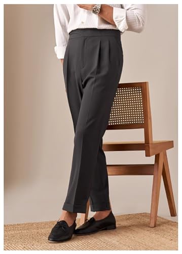 Mens Dress Pants Slim Fit Stretch Pants Pleated Flat Front Office Business Trousers2