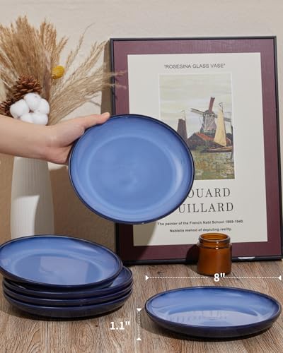 Image of Pokini Ceramic Dinner Plates Set of 6, 8inch Salad, Dessert Plates Dishes
