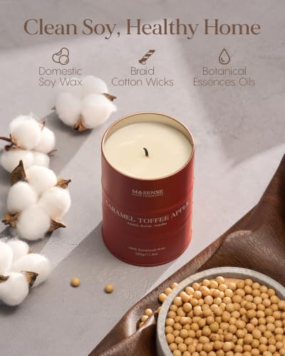 Image of M&SENSE Caramel Toffee Apple Scented Soy Candles,11.3 oz Fall Candle Non Toxic,Aromatherapy Candle for Stress Relief Meditation Relaxing