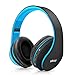 Bluetooth Headphones Wireless,MKay Over Ear Headset V5.0 with Microphone, Foldable & Lightweight, Support Tf Card MP3 Mode and Fm Radio for Cellphones Laptop TV(Black-Blue)