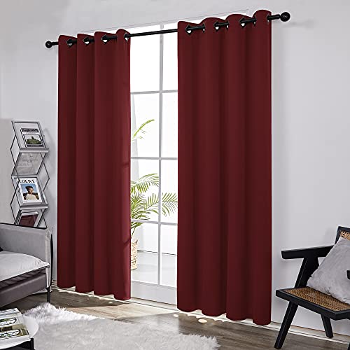 Image of Deconovo Room Darkening Shades Thermal Blackout Curtains Grommet Top Shade Curtains for Office 52W x 63L Inch Maroon Red Set of 2