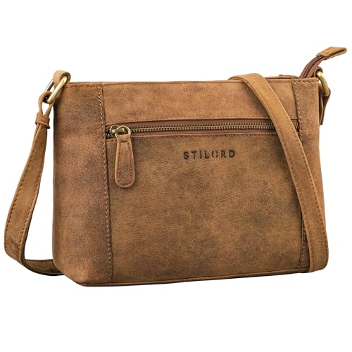 DETAILS: Misure: ca. 26x18x9 cm | Peso: 395 grammi | Modello: 'Peach' | Materiale: vera pelle di bovino | Produttore: STILORD | Caratteristiche: Tracolla regolabile (ca. L 75-140 x L 2 cm); Fodera interna a quadretti.