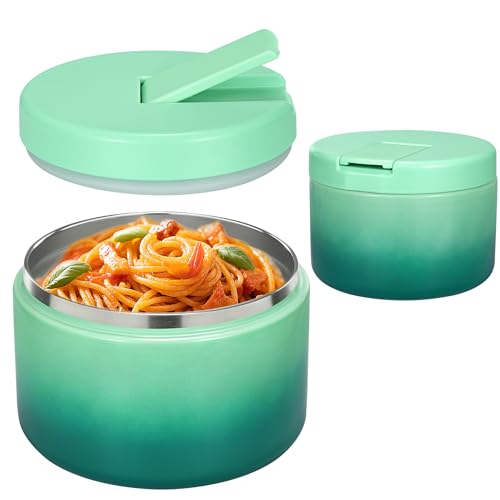 12oz Insulated Vacuum Food Jar with Buckle Lid Wide Mouth Soup Thermo for Hot Food Kids Leakproof Stainless Steel Lunch Container (Gradient Green, 12OZ)