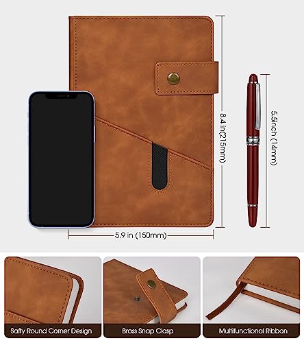 Brown A5 Lined Leather Journal Notebook for Men Women,5.9 X 8.4" Personalized Hardcover Journal with Pen,200 Pages 100 Gsm Thick Ruled Paper Daily Diary for School,Travel,Business,Work,Home Writing - Image 3