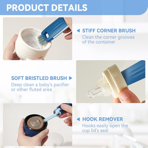 Image of 6 Pack Cup Lid Cleaning Brush Set with 3 Straws, Multifunctional Bottle Brush, Cup Lid Gap Cleaner, Durable Bristle Crevice Cleaning Brush,Flat End Brushes