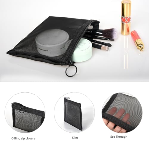 Image of Patu Zipper Mesh Bags, Size M / A6, 5 Pieces, Beauty Makeup Cosmetic Accessories Organizer, Travel Toiletry Kit Set Storage Pouch, Black