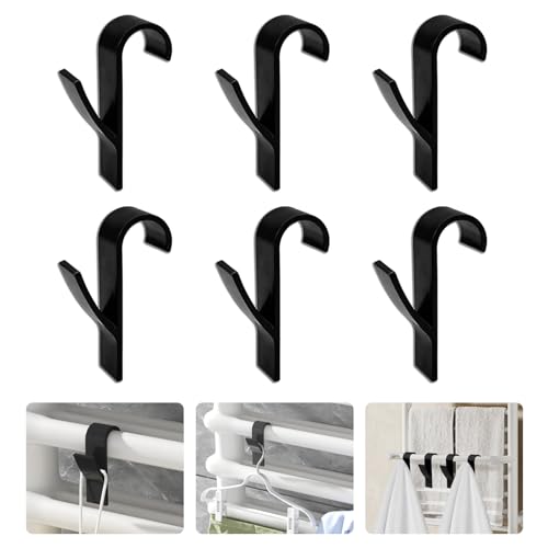 6pcs Round Radiator Hooks, Towel Rail Radiator Hooks, Over Radiator Towel Rail Hooks Radiator Hanger, Radiator Towel Rail Hanger Hooks, Radiator Hooks for Towels, All Standard Radiators (Black)