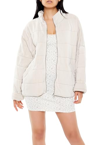 Forever 21 Quilted Zip-Up Jacket Cream Large