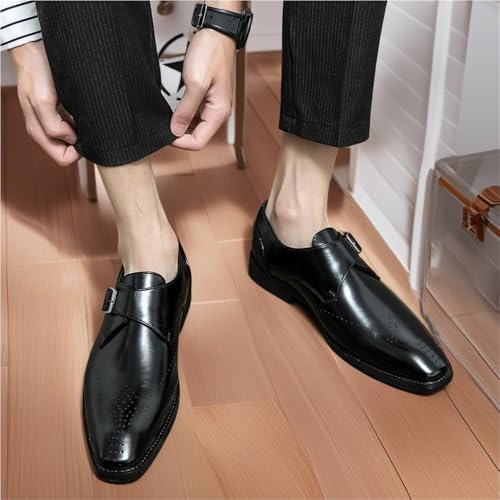 Dress Oxford for Men Slip On Square Toe PU Leather Burnished Toe Anti-Slip Non Slip Rubber Sole Height-Increasing Shoes4
