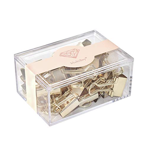 3/4 Inch Gold Binder Clips Medium Size Metal Paper Clamp Decorative Tickets Clip in Reusable Holder Office Desk Accessories for Women, 25PCS Per Box