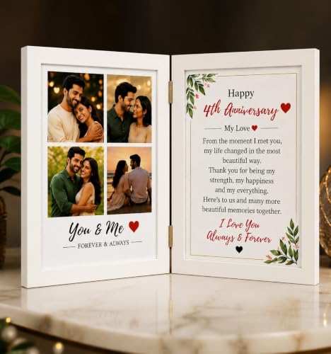 MadeForYou.in Customise Dual Photo & Message Frame | Customized Anniversary Wedding Gifts for Couples |Personalized Book Style Birthday, Romantic Gift for Husband Wife | 5x7 Inch White Frame