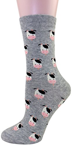 Carahere® Women's Cotton Animal Print Patterned Soft Fun Crew Socks 2 Pairs Cow Patterned #TOP2