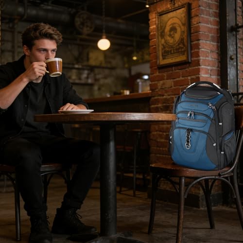Image of KROSER TSA Friendly Travel Laptop Backpack 18.4 inch XXXL Gaming Backpack Water-Repellent College Daypack Business Backpack with RFID Pockets & USB Port for Men /Women-Black /Haze Blue