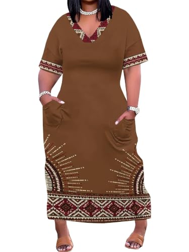 Image of PinkPatty Women's Oversize V Neck Short Sleeve Maxi Dress with Pockets