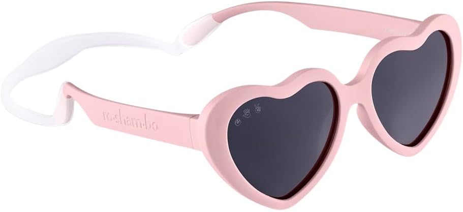 ROSHAMBO Eyewear Topanga Heart Sunglasses for Babies 0-2 Years - Unbreakable Italian Made Baby Eyewear with Strap - BPA-Free Polarized UV Protection