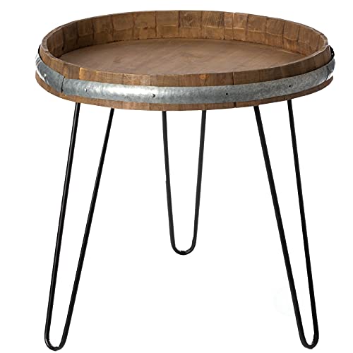 Vintiquewise Wooden Wine Barrel Head End Table Accent Coffee Table