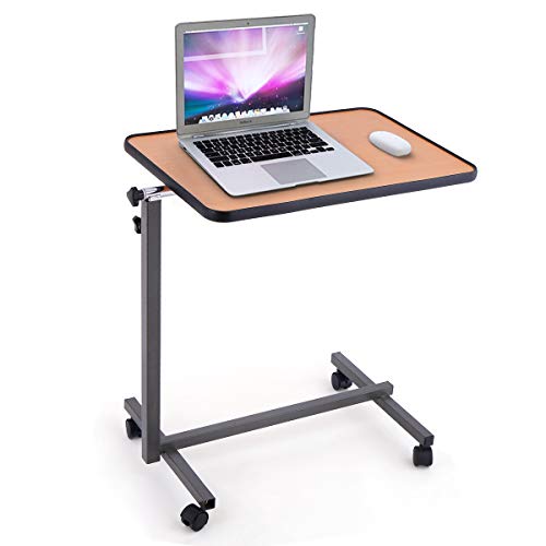 GIANTEX Laptoptisch mit Rollen, Beistelltisch Notebooktisch höhenverstellbar, neigbare Tischplatte, Rolltisch Pflegetisch Betttisch Projektionstisch (Natur)