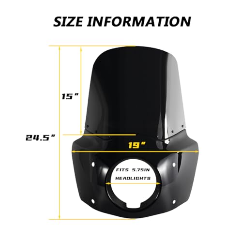Image of Motorcycle Fairing 5.75 inch Headlight Fairing with 15 inch Motorcycle Windshield 49mm Mounting Hardware for Harley Dyna FXD FXDC Street Bob FXDB Low Rider FXDL FXDLS Super Glide FXDI35(Dark Smoke)