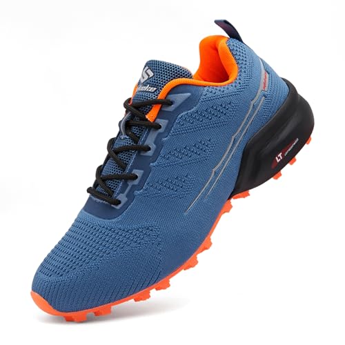 Unitysow Men's Trail Running Shoes Lightweight Breathable Walking Hiking Sneakers Outdoor Athletic Tennis Cross Training Shoes,Blue Orange 02,10 US