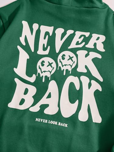 COZYEASE Men's Graphic Letter Print Drawstring Street Hoodies Oversized Vintage Long Sleeve Sweatshirts Green M4