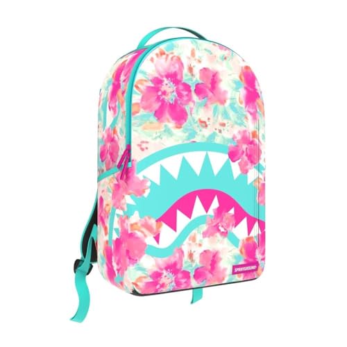 Sprayground Miami Fresh Floral DLXR Backpack, Pink/White, Unisex, PVC Material, Multiple Storage Compartments