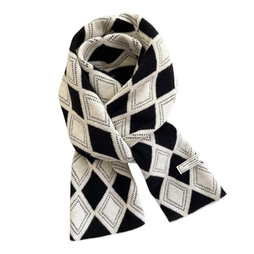 HULKAY Women's Winter Plaid Scarf - Black and White, 180cm x 35cm, Acrylic, Gift for Women (Black)