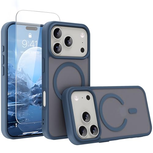 Image of Magnetic for iPhone 17 Pro Phone Case, [Compatible with MagSafe], Screen Protector X1, [Military Grade Drop Protection],Matte Finish,Slim,Shockproof,Protective (Deep Blue, iPhone 17 Pro)