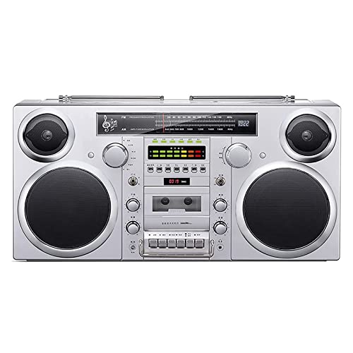 Cassette Boombox, Radio Retro Bluetooth con Altavoz Hi-Fi Am/FM/Radio Micro SD/USB Luces LED dinámicas visuales 2700mah Reproducción Auxiliar/línea 85DB 88-108mhz 4Ohms 50Hz-20KHz