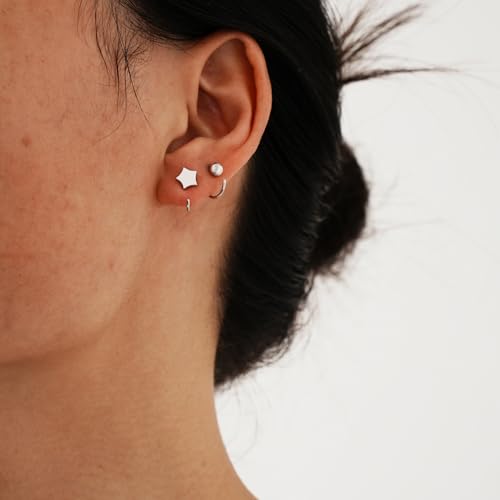 Image of CHIC & ARTSY 925 Sterling Silver Half Hoop Earrings for Women, Small Huggie Hoops Set with Ball Bar Star Moon Cross & Pearl, Lightweight Comfort Fit Everyday & Sleep Earrings