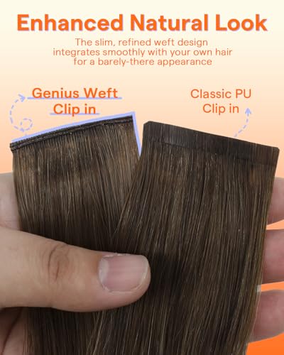 Image of Full Shine Invisible Seamless Clip in Hair Extensions, Balayage Human Hair