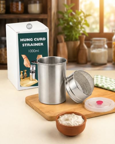 Image of Stainless Steel Multipurpose Greek Yogurt & Hung Curd Maker 1000ml | BPA-Free Steel Strainer with Storage Container | Fine Mesh Filter for Homemade Yogurt, Paneer & Cheese