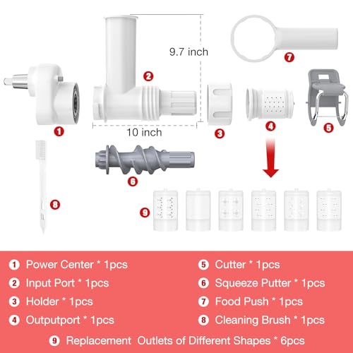 6-in-1 Pasta Maker Attachment for KitchenAid Stand Mixers with 6 Different Shapes Pasta Outlet and Cleaning Brush, Durable Electric Pasta Press Attachments for Kitchen Aid Accessories, Dishwasher Safe