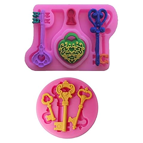2 Pcs Fondant Mold Keys Moulds Silicone Non Stick Mould Pink Baking Molds for Sugarcraft Cake Decoration Chocolate Pastry Clay Epoxy Resin Crafting Projects Cover