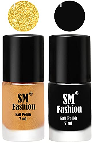 Image of Long Lasting Nail Polish | Nail Paint Combo 7 ml Each) - Set of 2 Light Golden-Black