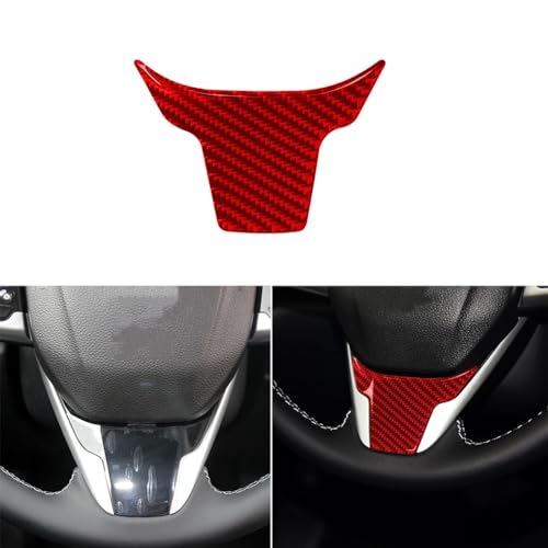 UOADA Car Steering Chin Panel Cover Trim Compatible with Honda Civic 2016-2021/ CRV 2017-2022 Interior Premium Real Carbon Fiber Sticker Red Decal.