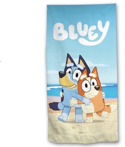 Jerry Fabrics Bluey Bingo Strandtuch für Kinder Badetuch Schwimmen Kinder Geschenk, 70 x 140 cm, Blau
