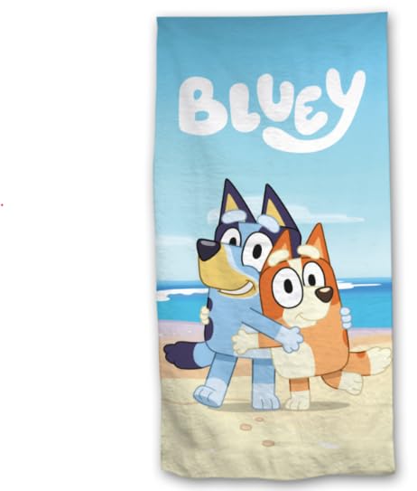 Jerry Fabrics Bluey Bingo Beach Towel Holiday Kids Swimming Kids Bath Towel Gift, 70x140cm, Blue Jerry Fabrics Bluey Bingo Beach Towel Holiday Kids Swimming Kids Bath Towel Gift, 70x140cm, Blue