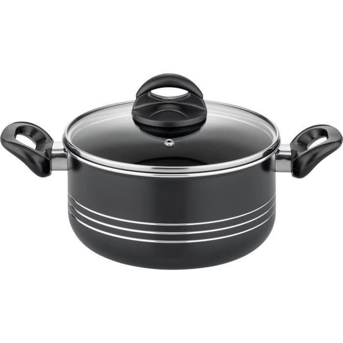 GSW Milano Nero Juego de 15 cacerolas de alta calidad para inducción, vitrocerámica y gas, antiadherente, ollas con tapa de cristal y utensilios de cocina, ollas y sartenes