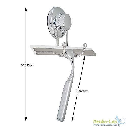 Gecko-Loc Bathroom Squeegee With Suction Cup And Stainless Steel Hook For Shower, Glass, Mirror, Door – Silver #TOP3