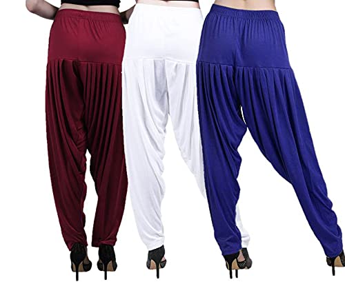 Image of CASUALS Women's Regular Fit Viscose Drawstring Patiala Harem Pants Combo Pack 3