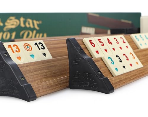 SEMUS - Star Holz Optik Rummy Set Okey mit Melamin Steine Plastik Okey TAKIMI