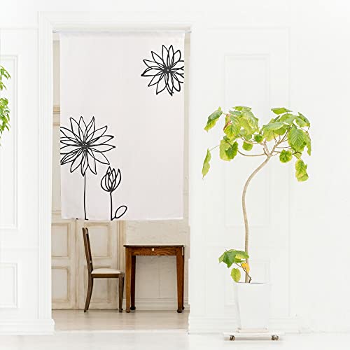 のれん工房 のれん おしゃれ 花柄 ナチュラル セミオーダー 幅72×丈90cm 選べる ラインフラワー ホワイト 85003