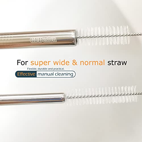 Image of Drinking Straw Cleaning Brushes Set 12 inch Extra Long 12mm Extra Wide Pipe Tube Bottle Cleaner Nylon Bristles Stainless Steel Handle - 12 inch x 1 /2 inch (12mm) - Set of 8
