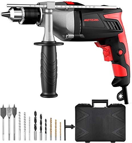 950W Hammer Drill, Meterk Impact Drill 2800RPM with 12 Drill Bit Sets, Storage