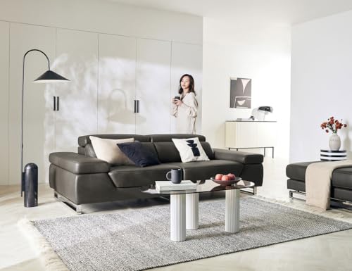 Image of Fabrique Hypocrisy Leatherette 3 Seater Sofa Set with Puffy Moden Design Charcoal Grey | Moveable Headrest | Home Office & Living Room Furniture | Lightweight Design Durable Stainless Steel Legs