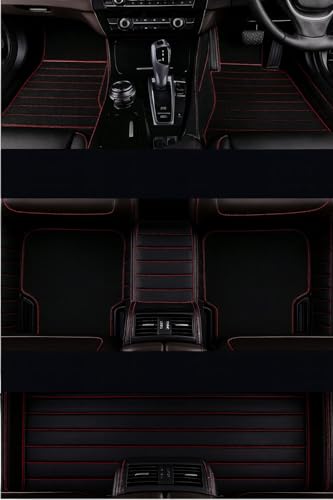 Image of 9D Luxury Car Foot Mat for Maruti Suzuki S-Cross Model (2012-2018) | Waterproof | Anti-Slip | PU Leather | Full Coverage | All Weather | Custom Fitted Car Floor Mat - Black with Red